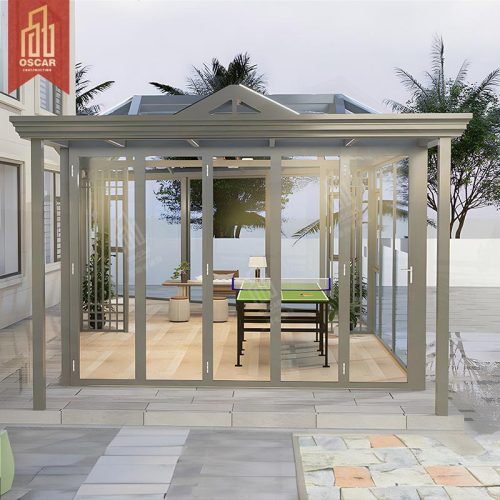 Aluminum Prefabricated Winter Garden Greenhouse with Triangular Roof Outdoor Patio Balcony Sunroom