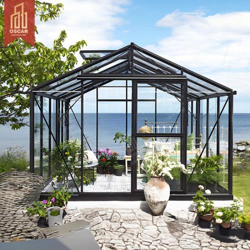 Customizable Modern Chinese Design Prefabricated Aluminum Glass Sunroom with Triangular Roof Garden Patio Balcony Sunroom