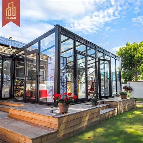Prefabricated Aluminum Winter Garden Greenhouse with Triangular Roof Patio Balcony Yard Sunroom