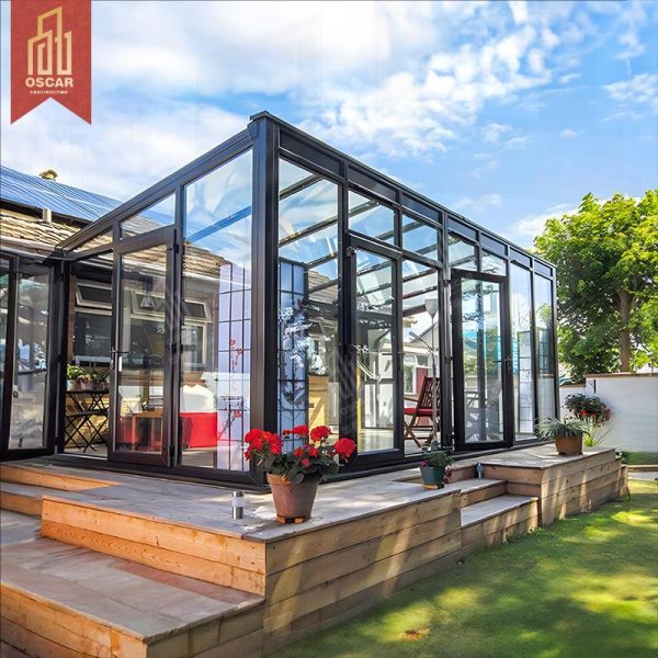 Room Prefabricated Wall Sunroom Kit with Roman Column Design Featuring Skylight Aluminum Alloy Tempered Glass Winter Use Sunroom