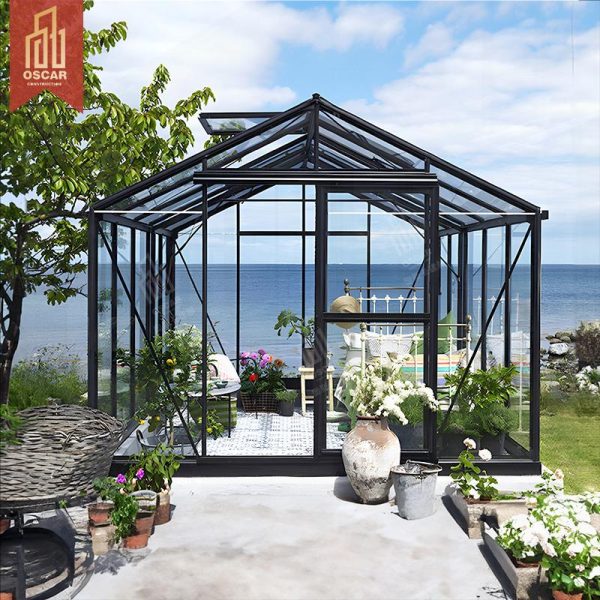 Aluminum Prefabricated Winter Garden Greenhouse with Triangular Roof Patio Balcony Yard Sunroom
