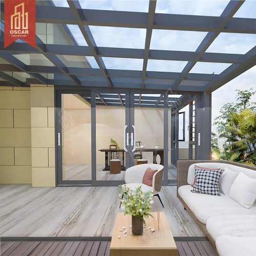 Customized Modern Chinese Design Prefabricated Aluminum Glass Sunroom with Triangular Roof Garden Patio Balcony Sunroom