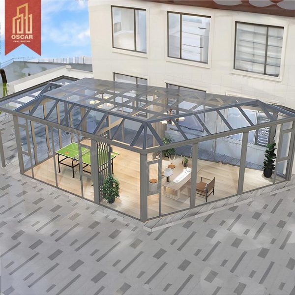 Outdoor Luxury Metal Tempered Glass Pavilion Sunroom Garden Backyard Sale Ideal Relaxing Reading Entertaining Sunroom