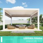 Pergola con tetto a lamelle impermeabili personalizzabile in contesti di ville, design di lusso, ideale per eventi all'aperto e luoghi di relax.