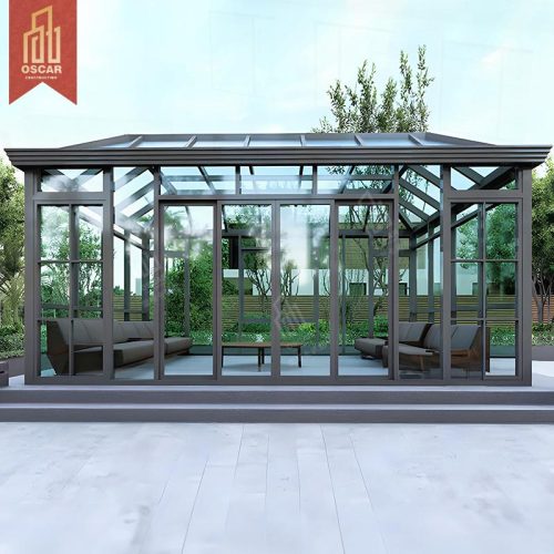 Prefabricated Aluminum Winter Garden Greenhouse with Triangular Roof Outdoor Balcony Patio Yard Sunroom