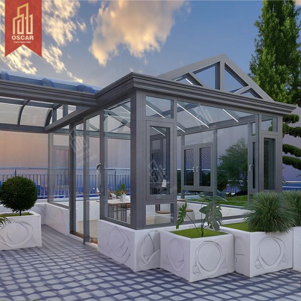 Aluminum Pre – Fabricated Triangular Roof Winter Garden Greenhouse Backyard Balcony Patio Sunroom