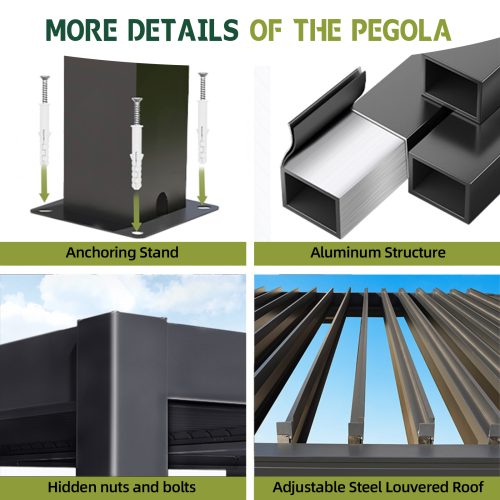 12' * 12' Delivery Price Modern Outdoor Patio Balcony Shading and Shelter Solutions with Screens Pergola Kits Pergola