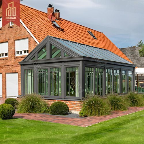 Iangular Roof Winter Garden Mezzanine Tempered Glass Wall-Mounted Gable Sunroom Winter Relaxing Reading and Entertaining Sunroom