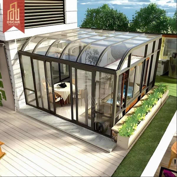 Luxury Metal Glass Pavilion Garden Outdoor White Backyard Greenhouse Tempered Glass Sunroom Sale Sunroom