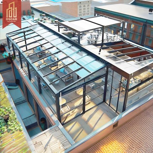 Customized Modern Chinese Design Prefabricated Aluminum Glass Sunroom with Triangular Roof Garden Patio Balcony Sunroom