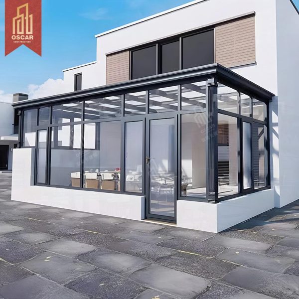 Modern Chinese Style Anti-Corrosion Aluminum Sunroom with Triangular Glass Roof and Laminated Glass Glass House Kits Sunroom