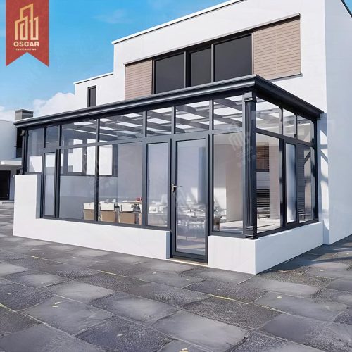 Popular Hot Bent Glass Arc Sunroom Sliding Open Patio Sunroom with Triangular Roof Hotel Dining Tables Sunroom