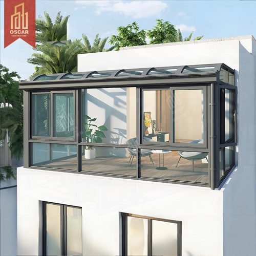 Popular Hot - Bent Curved Glass Sliding Open - Style Patio Sunroom with Triangular Roof Suitable Hotel Dining Tables Sunroom