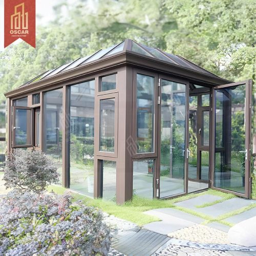 - 優質三角屋頂冬季花園夾層強化玻璃牆 - 傾斜山牆日光室冬季家庭庭院使用日光室