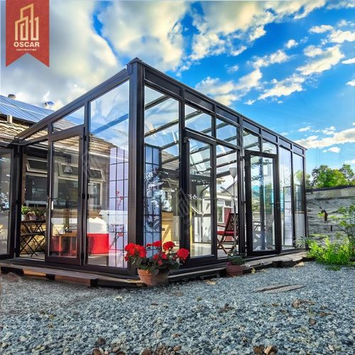 Aluminum Prefabricated Winter Garden Greenhouse with Triangular Roof Backyard Patio Balcony Sunroom