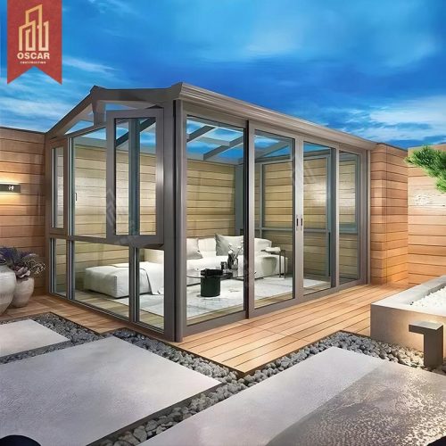Aluminum Prefabricated Winter Garden Greenhouse with Triangular Roof Patio Balcony Yard Sunroom