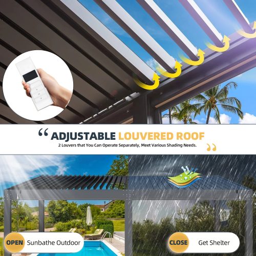 Uv Block Waterproof Bioclimatic Aluminum Courtyard Patio Canopy Open Air Dining Living Space Pergola Pergola