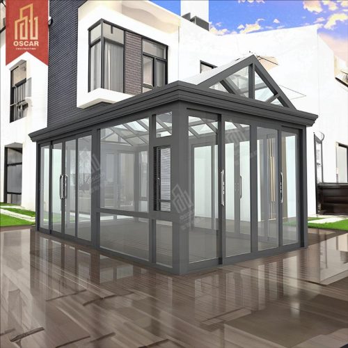Popular Hot Bent Glass Arc Sunroom with Triangular Roof Sliding Open Patio Suitable Hotel Dining Tables Bags
