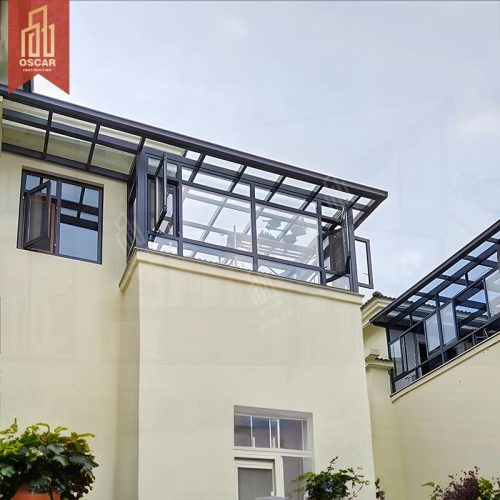 Luxury Outdoor Metal and Glass Pavilion For Garden Backyard White Tempered Glass Greenhouse For Sunlight Sale Sunroom