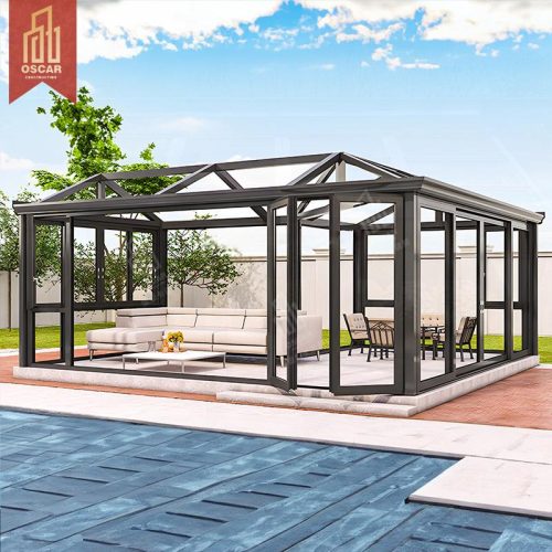 Prefabricated Aluminum Winter Garden Greenhouse with Triangular Roof Outdoor Balcony Patio Yard Sunroom