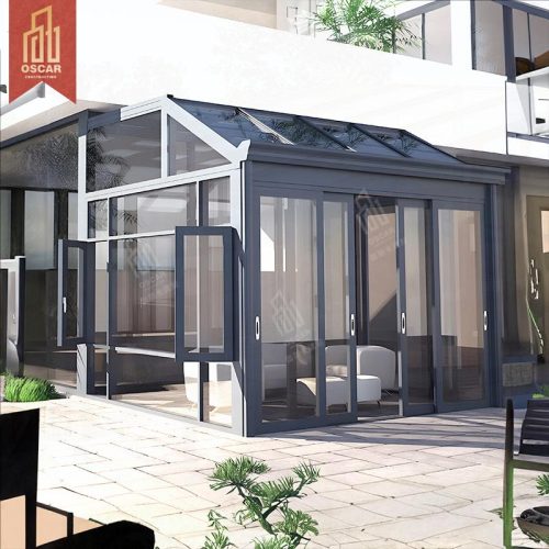 Luxury Outdoor Metal and Glass Pavilion in White Garden Backyard Greenhouse with Tempered Glass Sunlight Enjoyment Sale Sunroom
