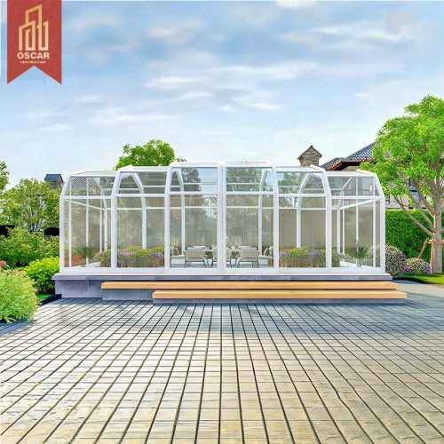 Luxury Metal Glass Pavilion Garden Outdoor White Backyard Greenhouse Tempered Glass Sunroom Sale Sunroom