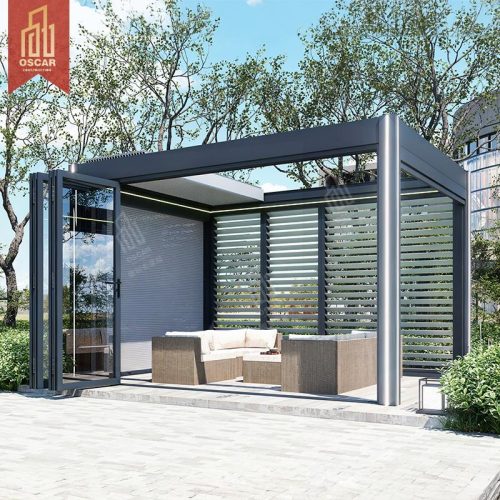 Motorized Waterproof Outdoor Roof Garden Patio with Bioclimatic innovation Ideal Backyard Poolside and Balcony Pergola