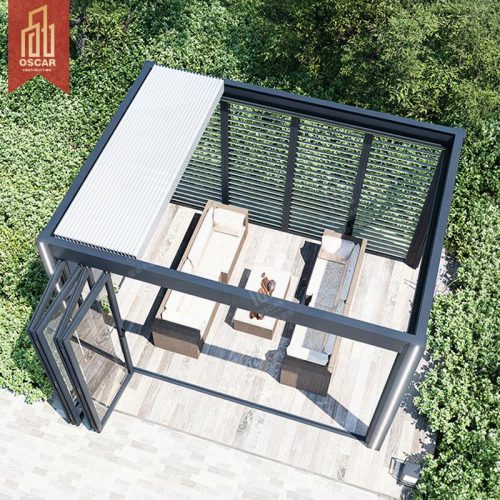 Retractable Waterproof Aluminium Pergola Louvered Outdoor Shade with Drainage System Patio Garden Poolside Pergola