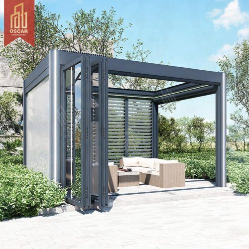 Outdoor Large Size Waterproof Shade Louvered Aluminum Motorized Canopy Patio Structure Garden Backyard Poolside Pergola