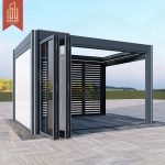 Modern Wall - Mounted Electric Solar Outdoor Louvered Aluminum Roof Gazebo Pergola Ideal Gardens Patios Backyards Pergola