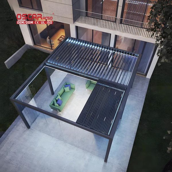Electric Bioclimatic Louvered Roof Awning Canopy Garden Patio Balcony Aluminum Pergola Gazebo Tent Retractable Pergola