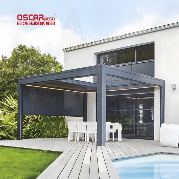 4X4 5X5 6X6 Motorized Retractable Aluminum Frame Fabric Roof Outdoor Patio Garden Pergola Awning Systems Retractable Pergola