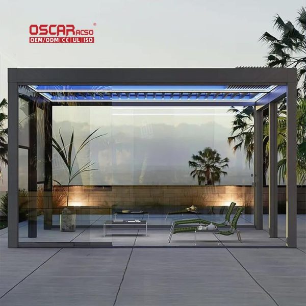 Modern New Design Aluminium Gazebos with Led Light Customisable Garden Patio Backyard Retractable Pergola
