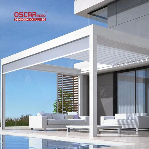 Louvered Folding Gazebos Motorized Smart Bioclimatic Structure Patio Garden Backyard Open - Air Venue Retractable Pergola