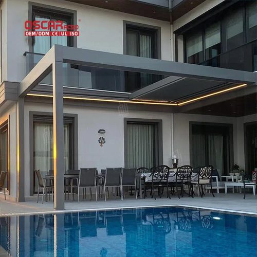 Proof Powder - Coated Aluminum Louver Motorized Bioclimatic Pergolas with Led Lighting Garden Patio Backyard Retractable Pergola