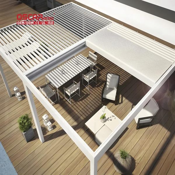 Louver Bioclimatic Pergola with Led Light Patio Garden Backyard Smart Adjustable Shading Outdoor Structure Retractable Pergola
