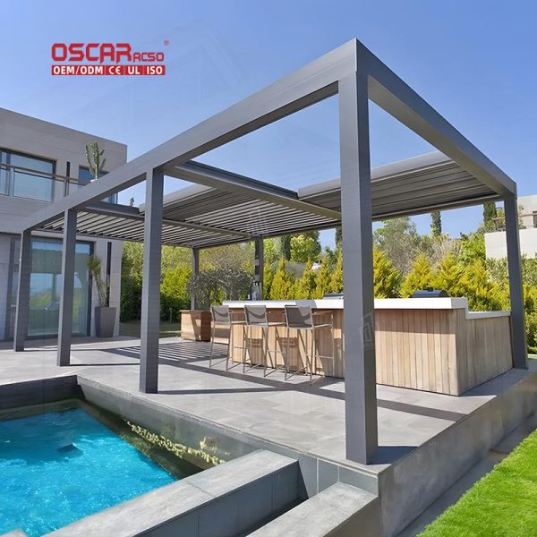 New Popularity Pergola Bracket Garden Outdoor Use Zip Track Blinds Blackout Shade Roller Ideal Patio Balcony Retractable Pergola