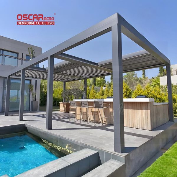 Luxuria Wall – Recessed Retractable Smart Stackable Hardtop Roof Pergola Awning Tent Garden Patio Balcony Retractable Pergola