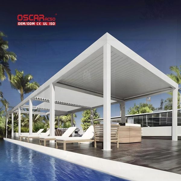 Solar Energy Enabled Aluminium Pergola Patio Garden Balcony with Carport Structure and Bioclimatic Design Retractable Pergola