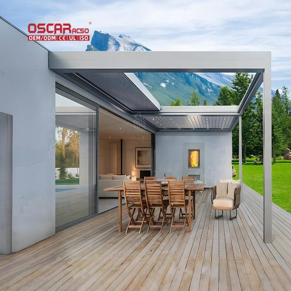 Aluminum Retractable Adjustable Patio Outdoor Gazebo with Customizable Louver Roof Backyard Garden Balcony Retractable Pergola