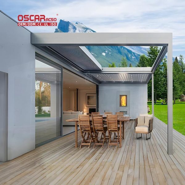 Aluminum Waterproof Louvered Outdoor Bioclimatic Louvre System Patio Garden Balcony Retractable Pergola
