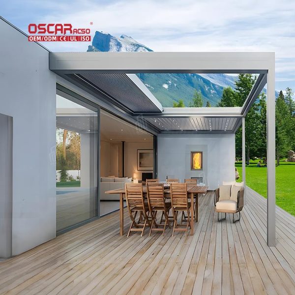 Gazebo with Electric Sliding Glass Roof Ideal Garden Building & Outdoor Relaxation in Backyard Patio Lawn Retractable Pergola