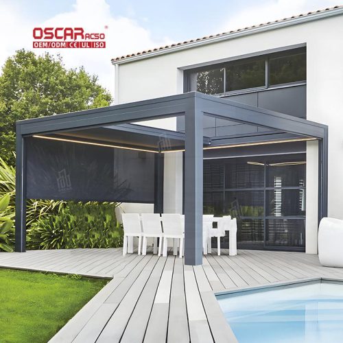 Motorized Retractable Louvered Bioclimatic Roof Patio Garden Backyard Outdoor Shading Shelter Retractable Pergola