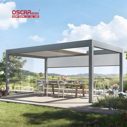 4X4 5X5 6X6 Motorized Retractable Aluminum Frame Fabric Roof Outdoor Patio Garden Pergola Awning Systems Retractable Pergola