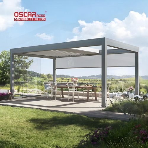 with Solar Panel Outdoor Patio Garden Home Energy - Saving Sun - Blocking Bioclimatic Pergola Solar System Retractable Pergola