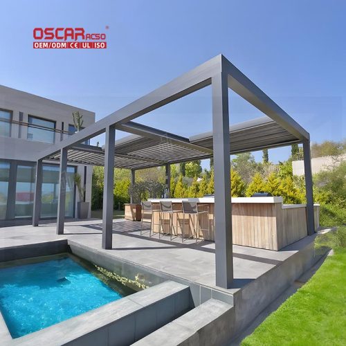 Stackable Retractable Louvered Pergolas Garden Patio Balcony with Opening Bridge Design and Pavilion Style Retractable Pergola