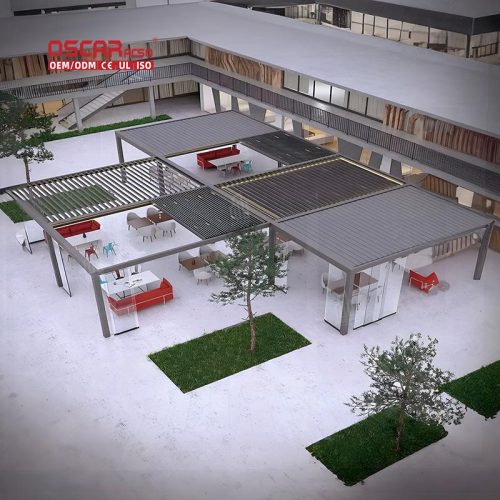 Outdoor Garden Rolling Powder - Coated Aluminum Roof Pavilion with Modern Style Backyard Party Picnic Rest Retractable Pergola