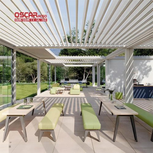 Stackable Aluminium Outdoor Louvred Gazebo with Light Led Patio Garden Balcony Building Retractable Awning Retractable Pergola