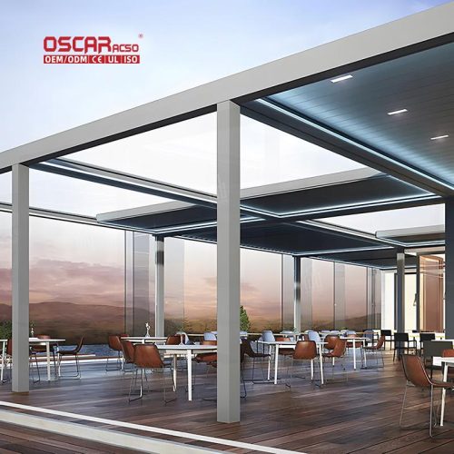 Motorized Retractable Louvered Bioclimatic Roof Patio Garden Backyard Outdoor Shading Shelter Retractable Pergola