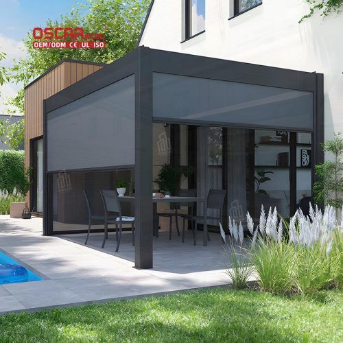 Retractable Metal Manual Pergola Garden Outdoor Bioclimatic Use in Factory - Ideal Sunshade and Windbreak Retractable Pergola